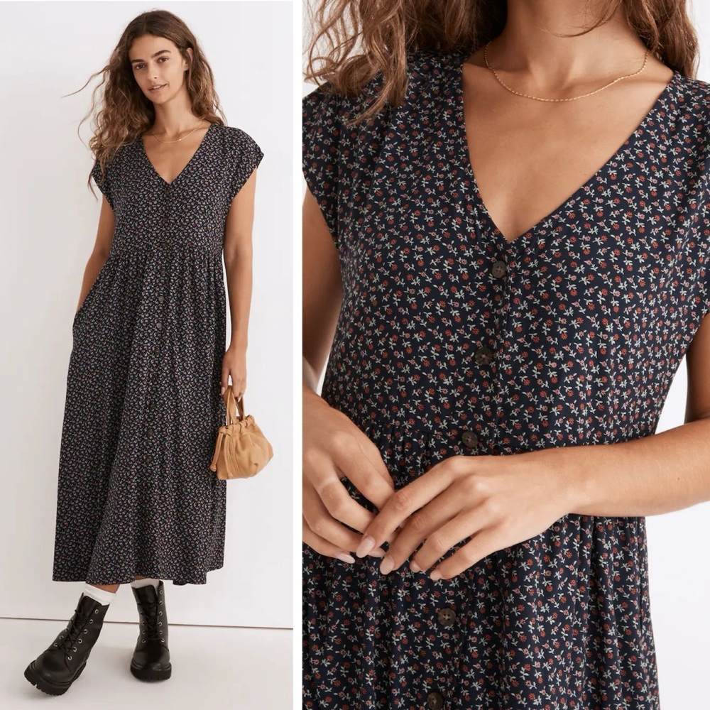Madewell Button-Front Midi Dress in Campden Daisies